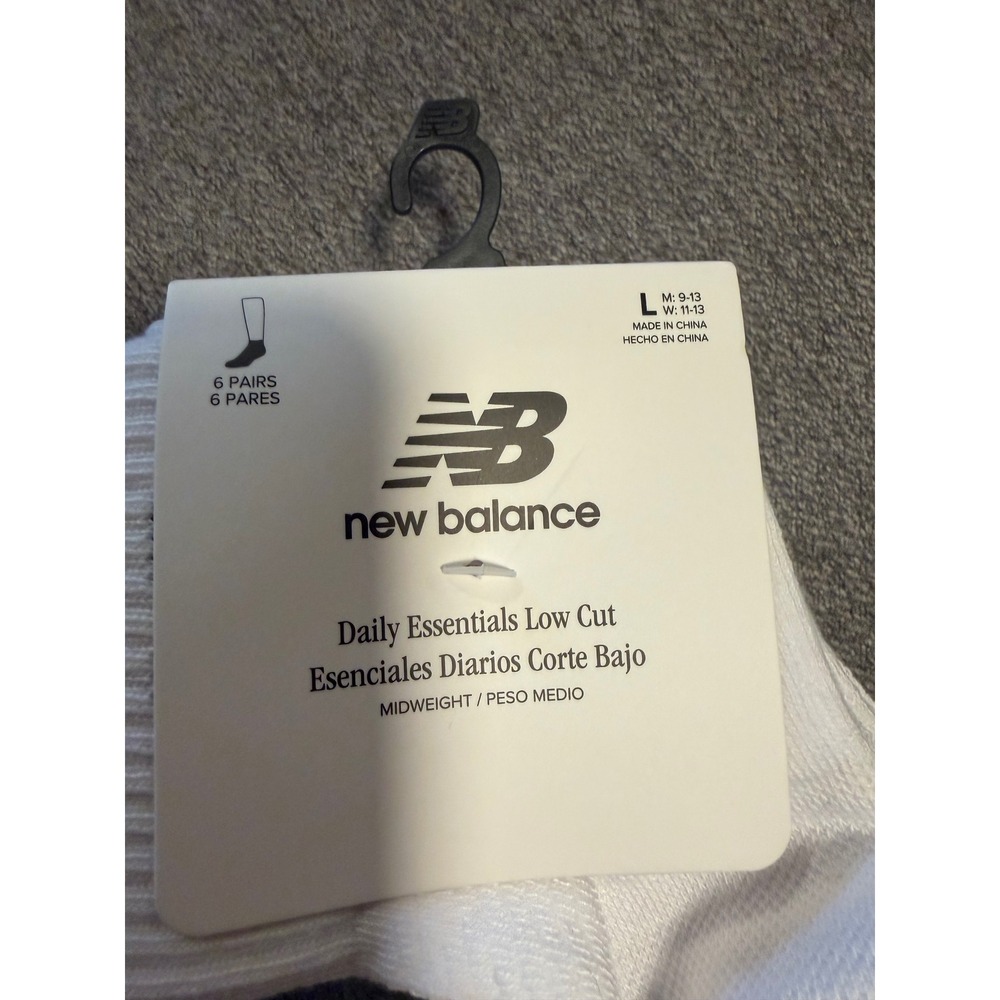 New Balance Daily Essentials Low Cut Socks 6 Pair White Unisex Large - Picture 2 of 4